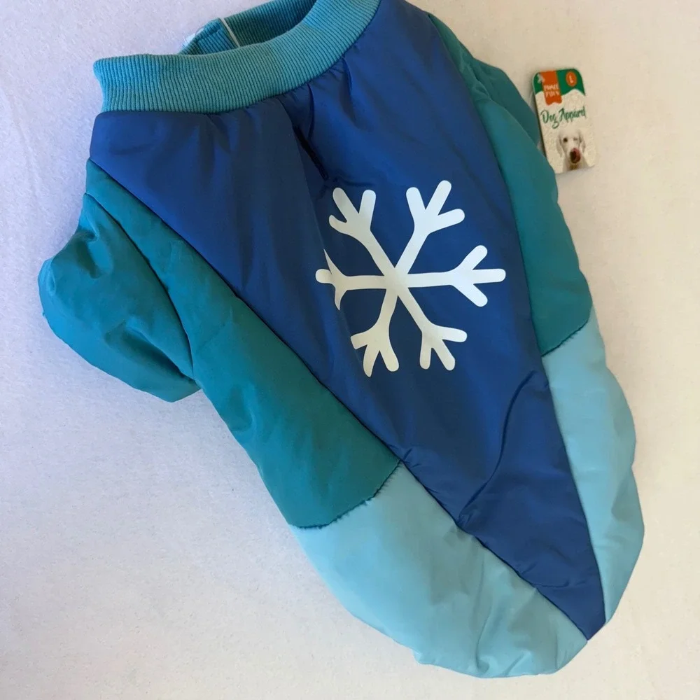 Posh Paws Blue Teal Snowflake Dog Puffer Jacket Fleece Lined Coat Large‎ NWT